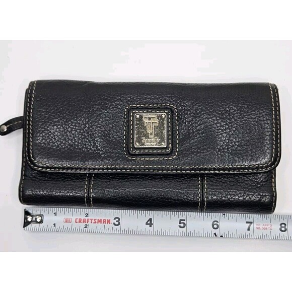 Tignanello Black Wallet Large Pebbled Leather Paisley Lined - Picture 6 of 8